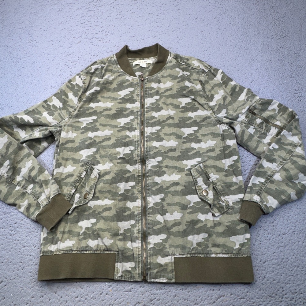 Miami Bomber Jacket Womens Medium Green Camo Francescas Full Zip Detroit Style